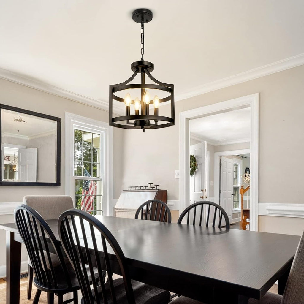 Black Farmhouse Pendant Chandelier – 4-Light Ceiling Fixture