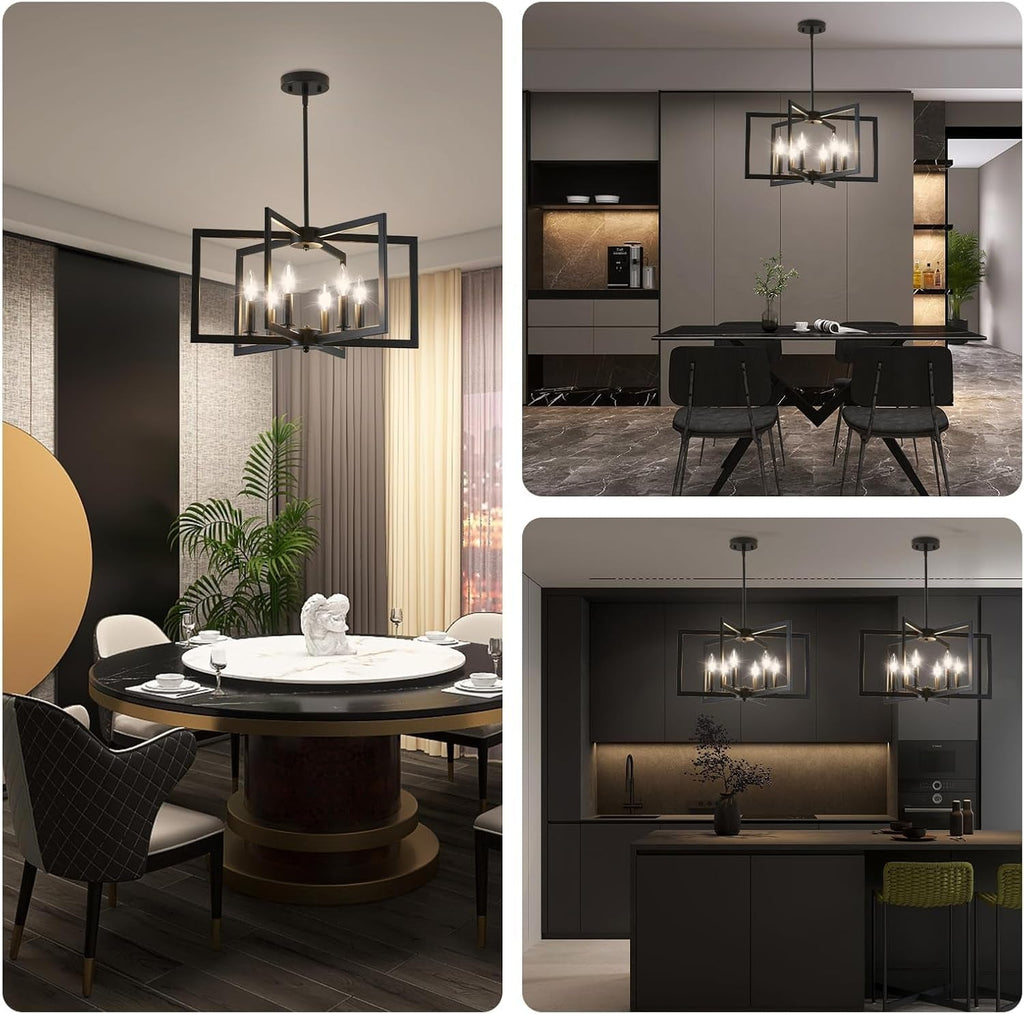 Black Metal Chandelier – 6-Light Modern Dining Room Fixture