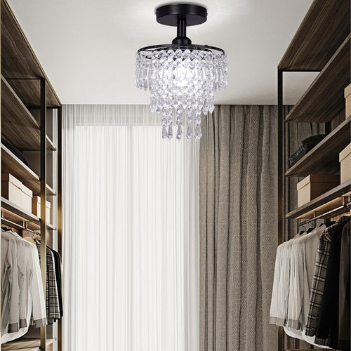 Black Crystal Flush Mount Chandelier – Raindrop Ceiling Light