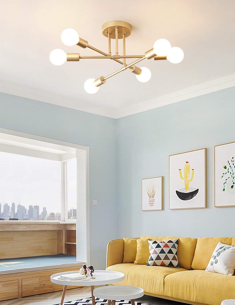 Modern Gold Sputnik Chandelier – 6-Light LED Ceiling Fixture