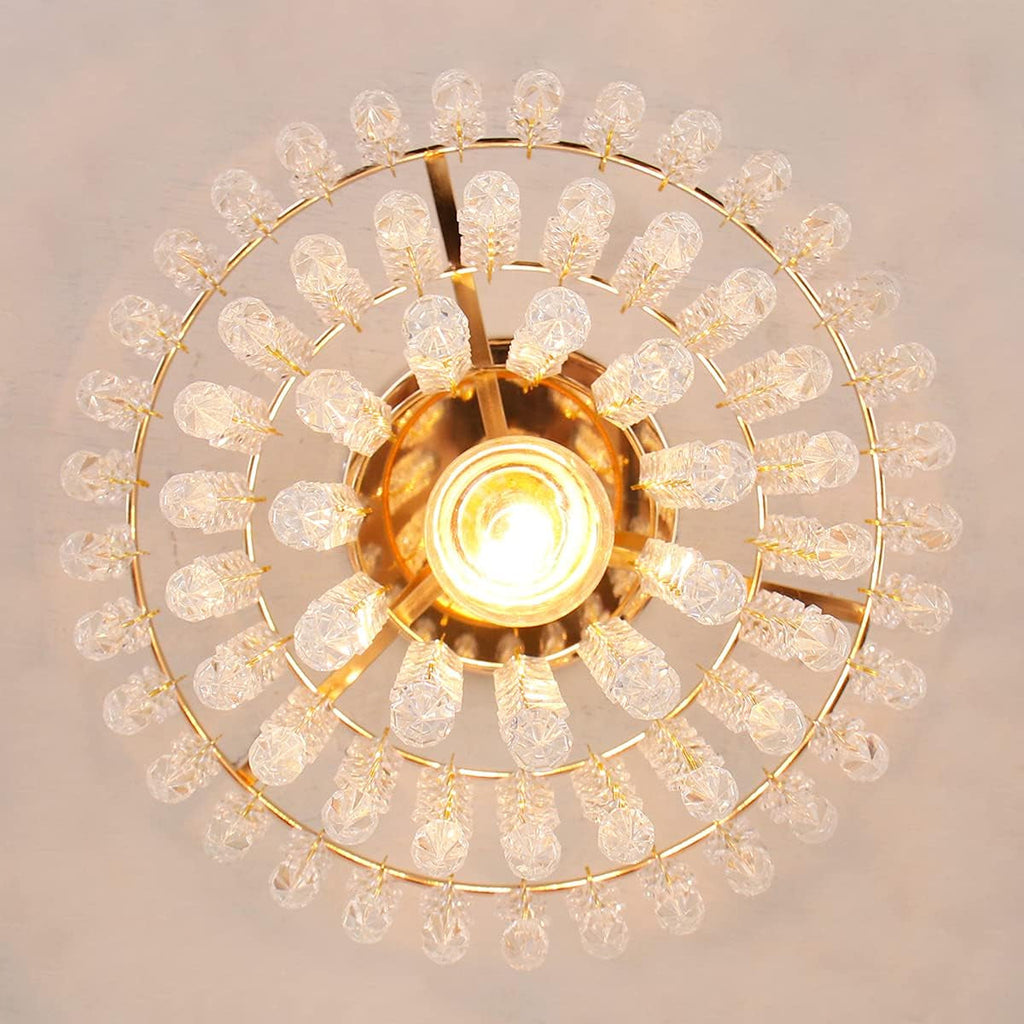 Mini Gold Crystal Chandelier – 3-Tier Raindrop Flush Mount Fixture