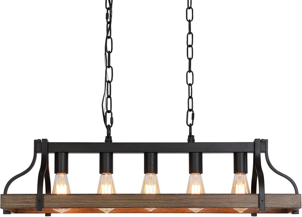 Black Linear Kitchen Island Chandelier – 5-Light Farmhouse Fixture