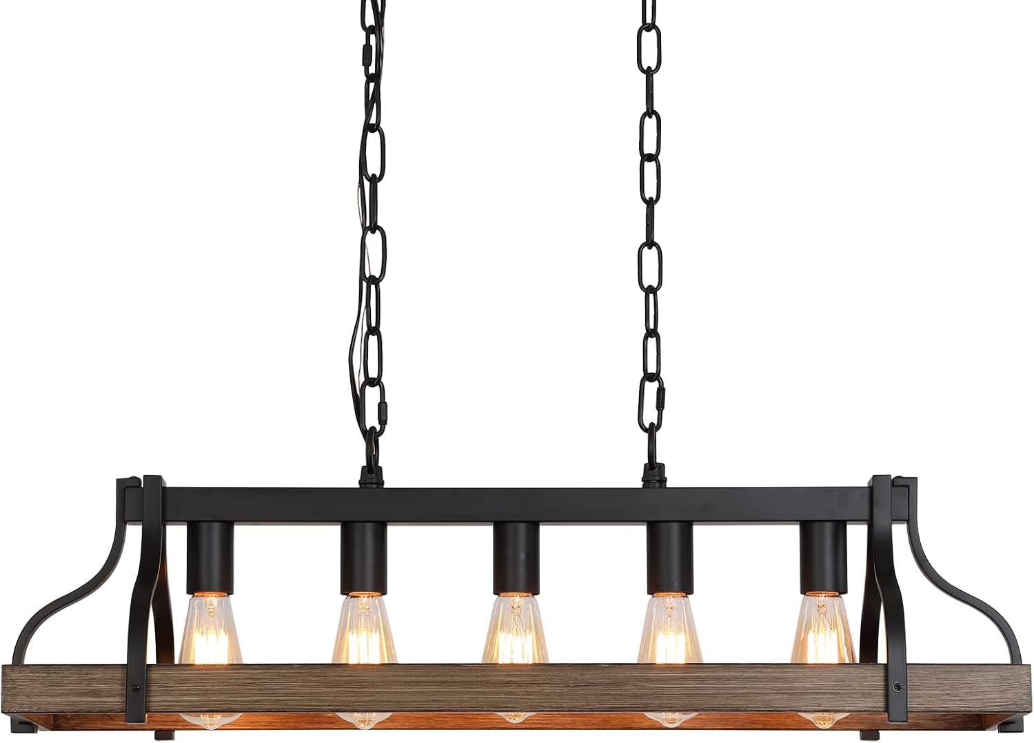 Black Linear Kitchen Island Chandelier – 5-Light Farmhouse Fixture