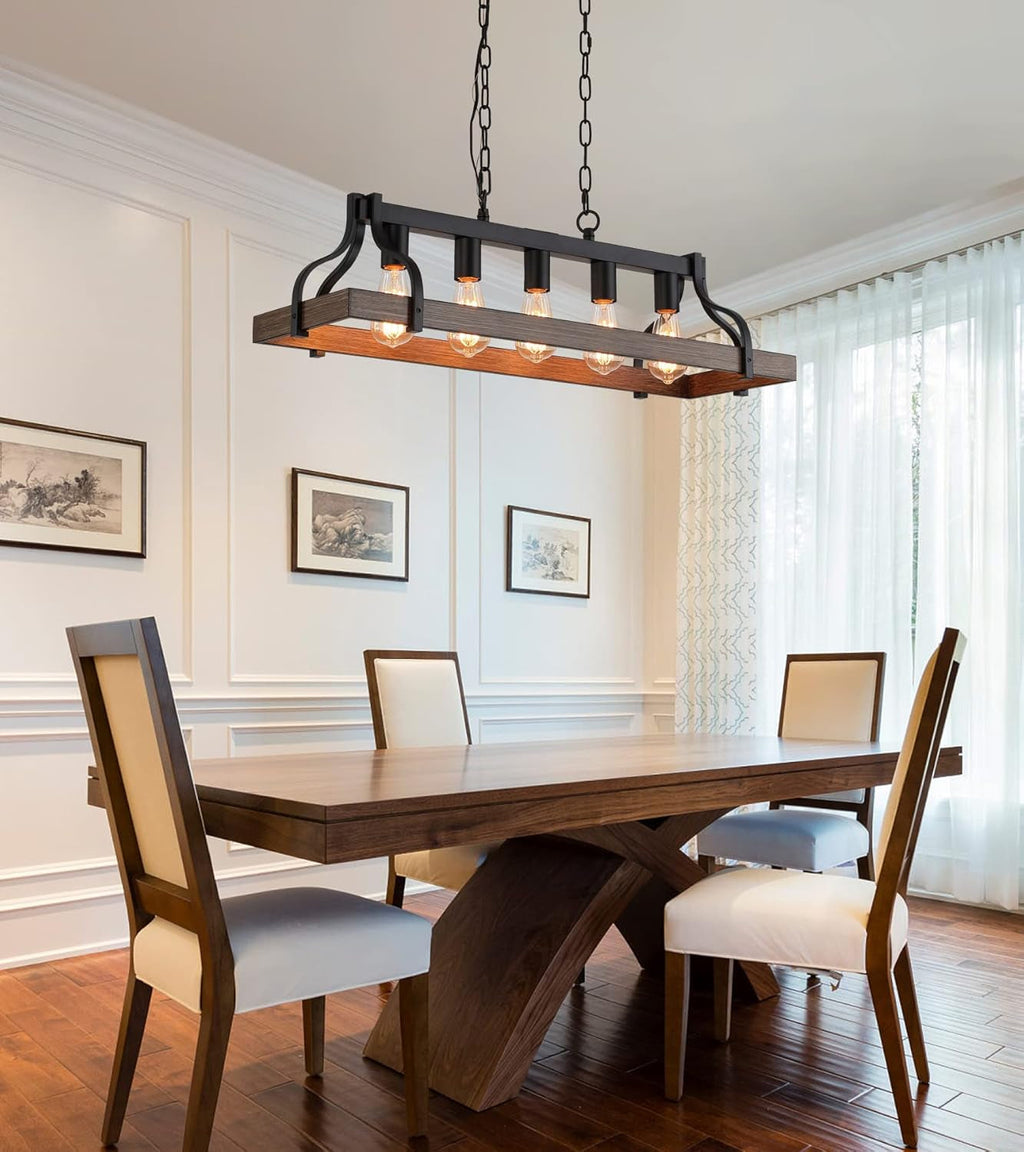 Black Linear Kitchen Island Chandelier – 5-Light Farmhouse Fixture