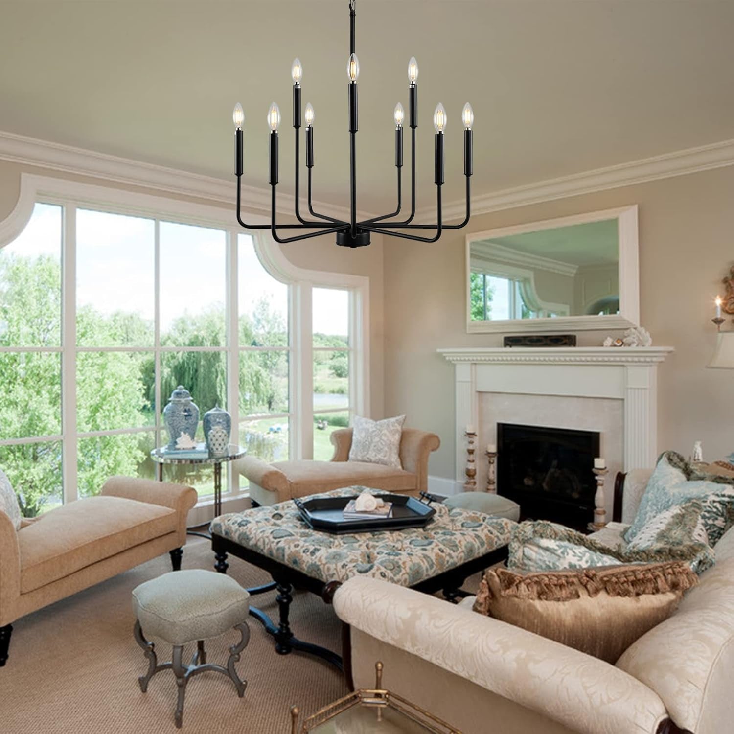 Large Black Farmhouse Chandelier – 9-Light Dining Room Statement Fixture