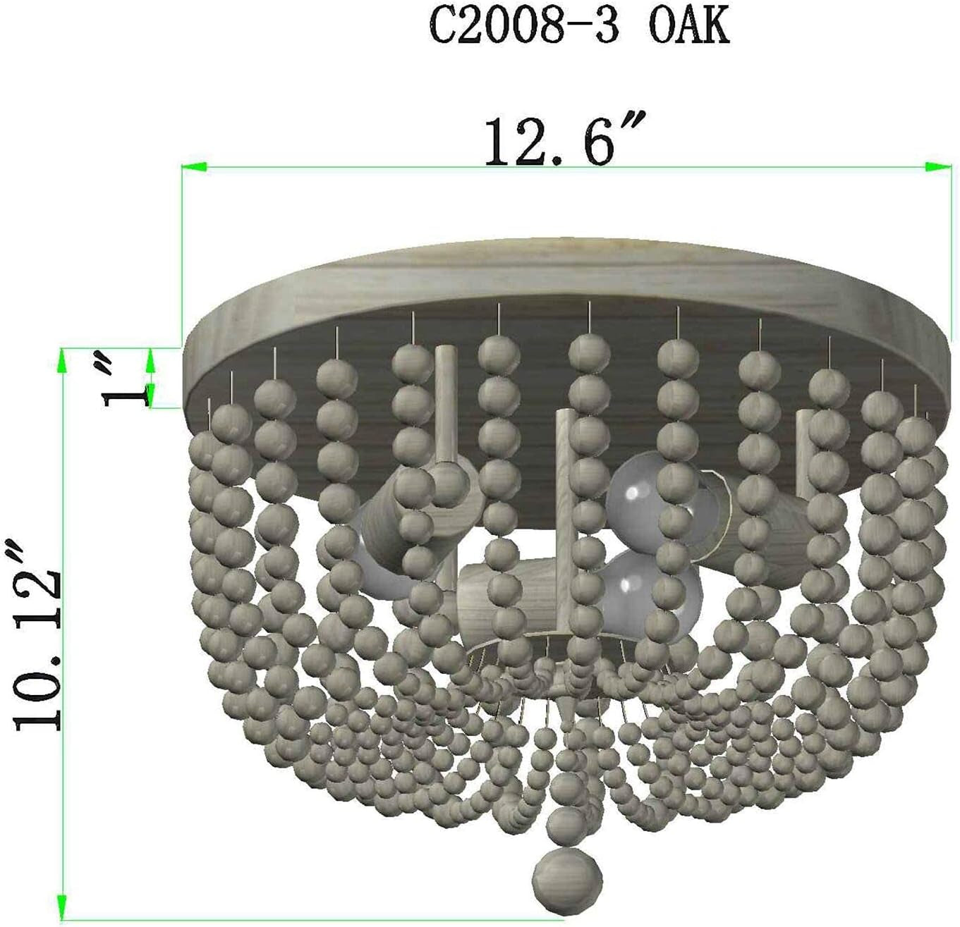 Coastal Wood Beaded Chandelier – 3-Light White Oak Ceiling Fixture