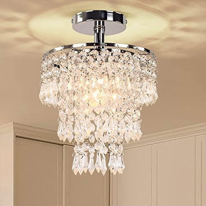 Modern Chrome Crystal Chandelier – 3-Tier Raindrop Ceiling Light