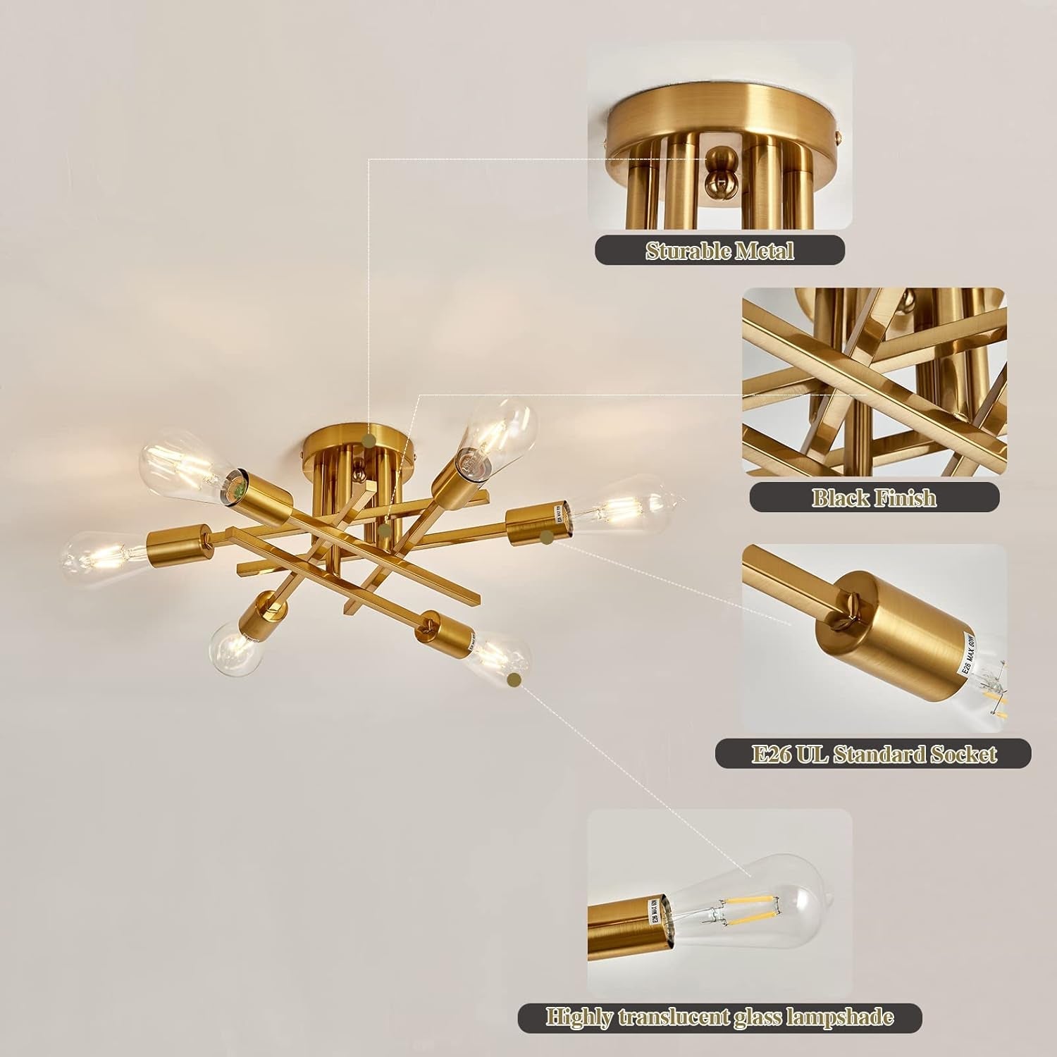 Gold Sputnik Chandelier – Semi Flush Mount Ceiling Light