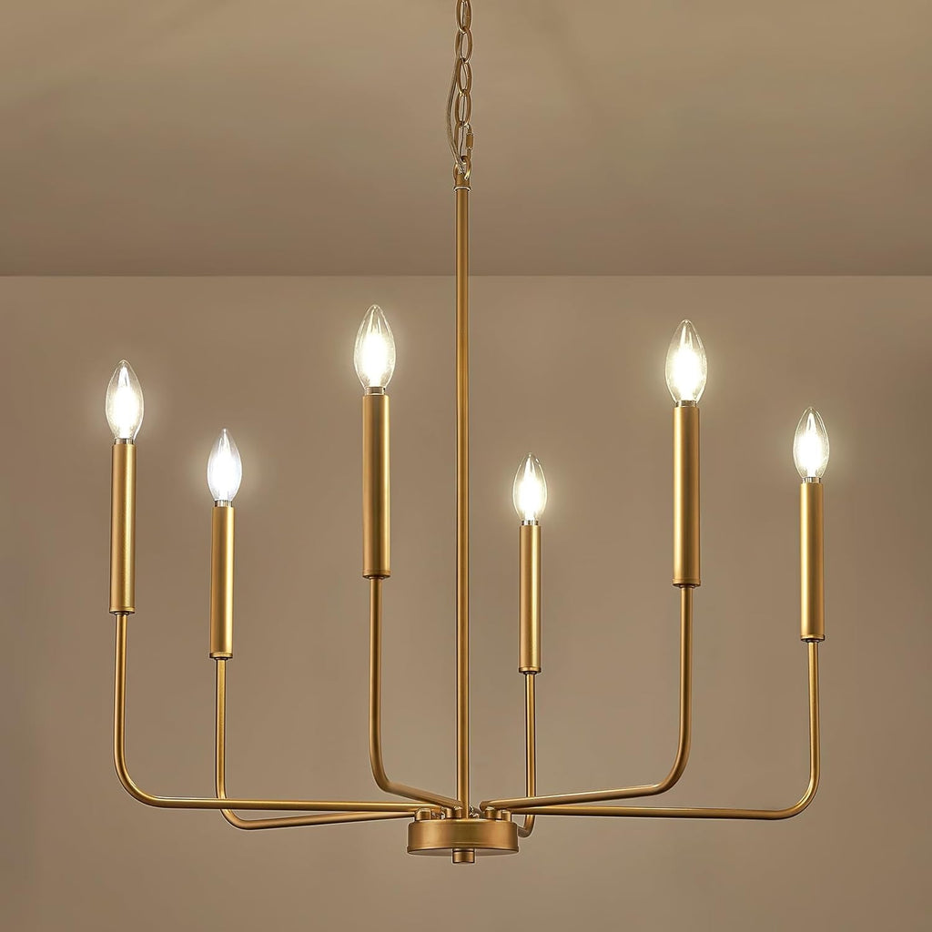 Modern Gold Candle Chandelier – 6-Light Dining Room Statement Fixture