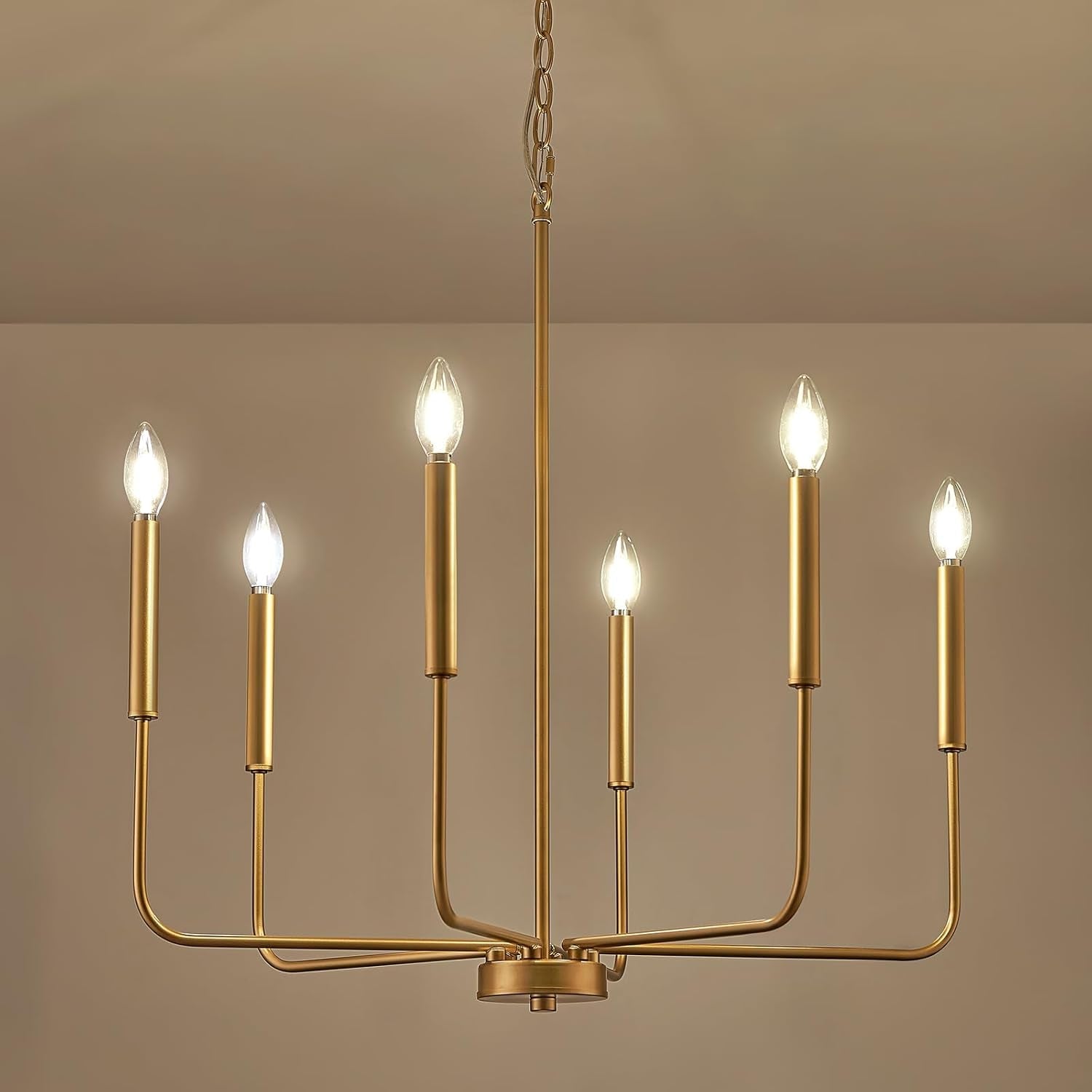 Modern Gold Candle Chandelier – 6-Light Dining Room Statement Fixture