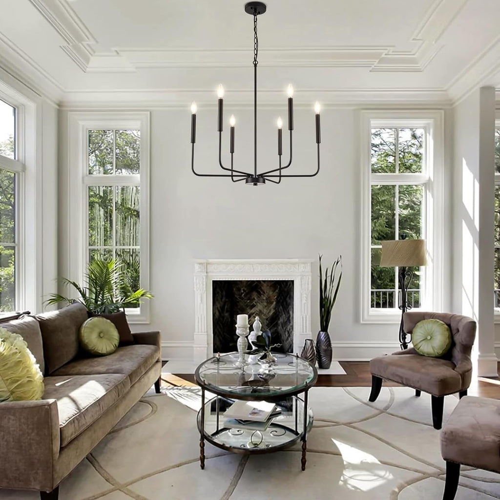 Modern Black Farmhouse Chandelier – 6-Light Dining Room Pendant Fixture