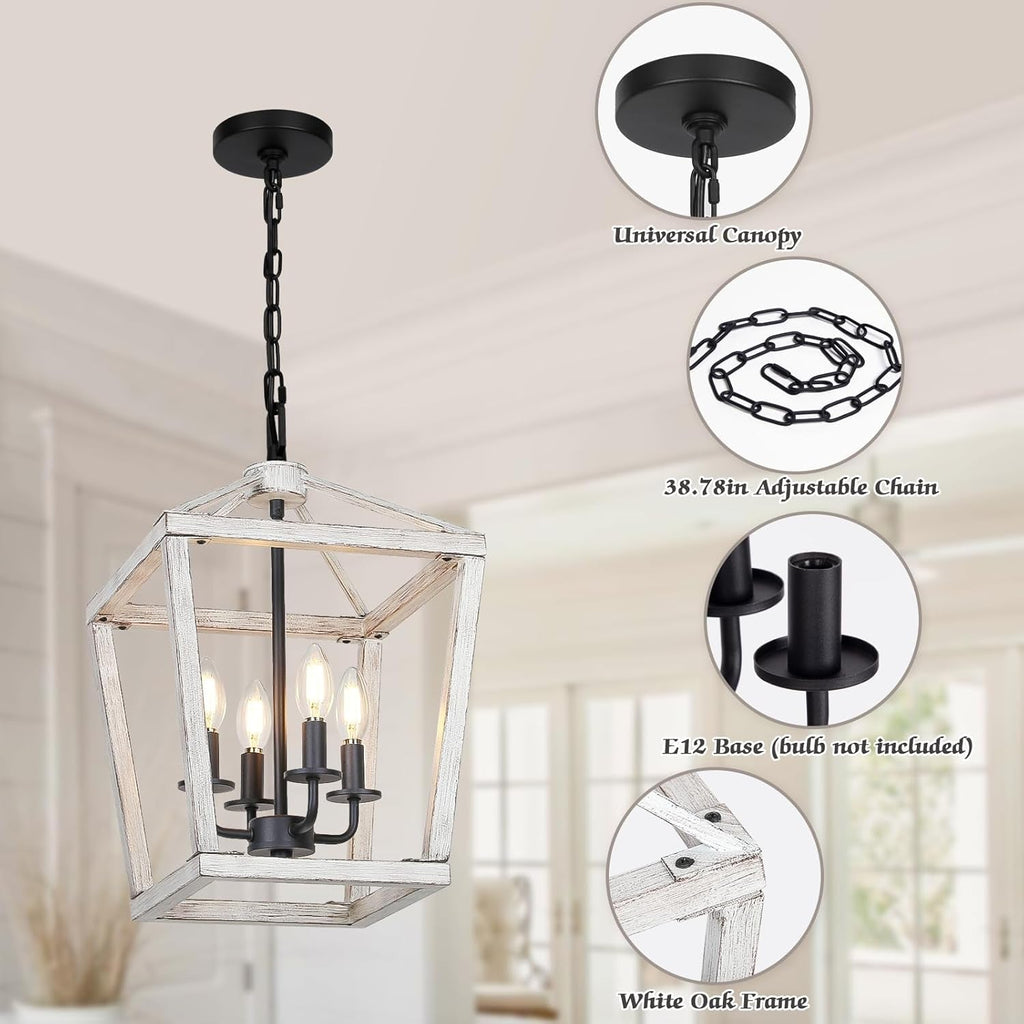 Rustic White Oak Chandelier – 4-Light Coastal Farmhouse Fixture