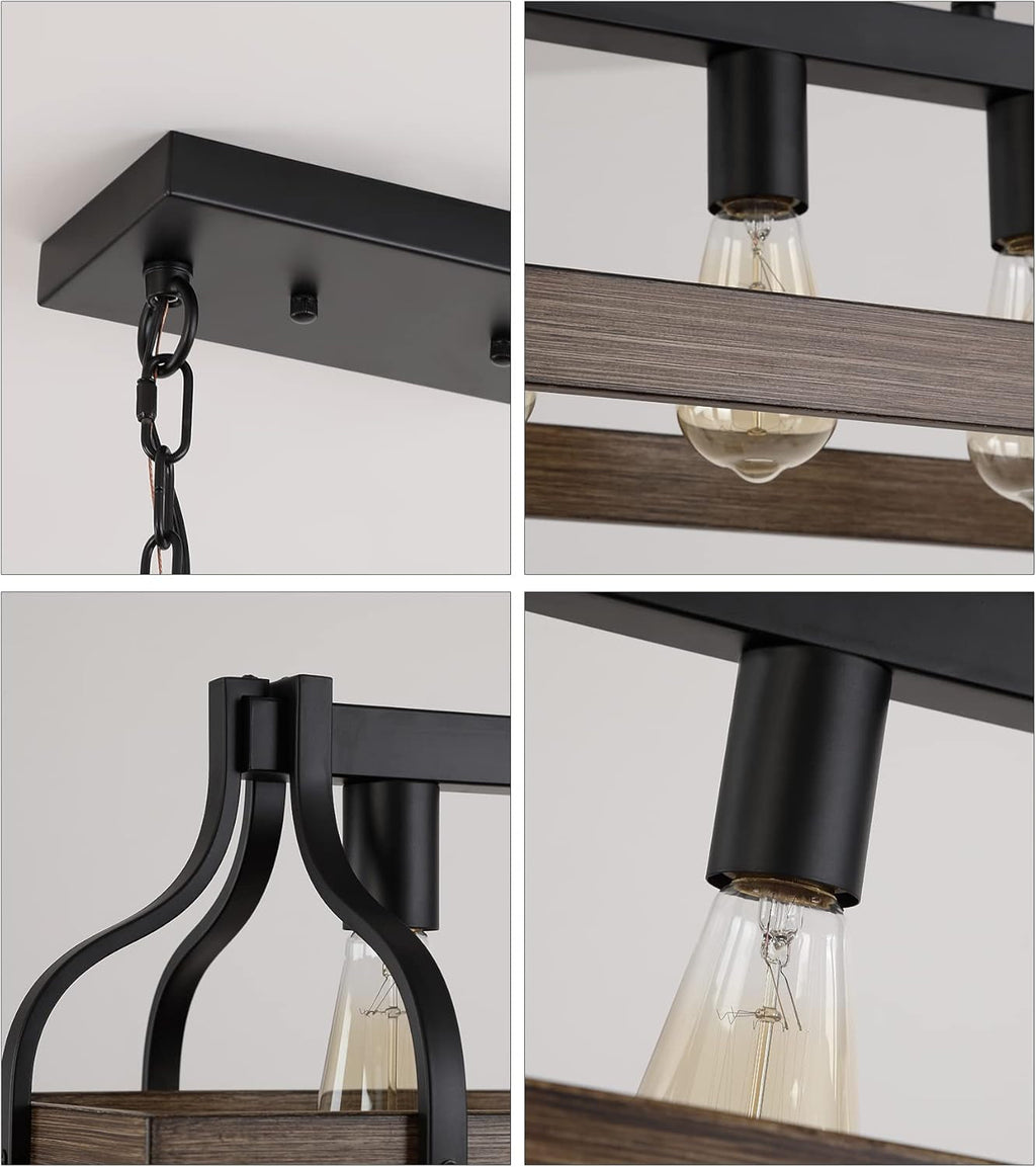 Black Linear Kitchen Island Chandelier – 5-Light Farmhouse Fixture