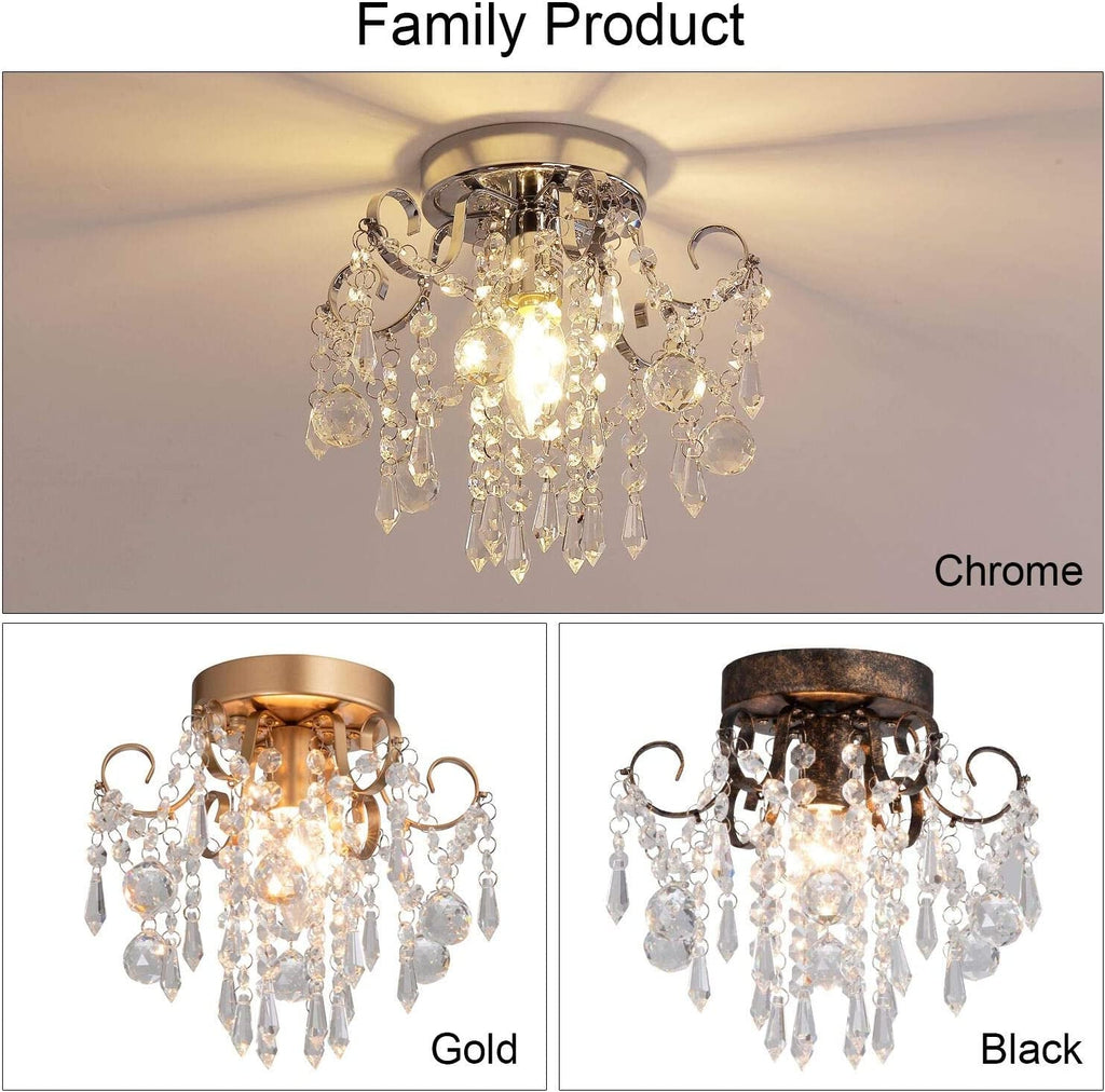 Mini Chrome Crystal Chandelier – Flush Mount Ceiling Light