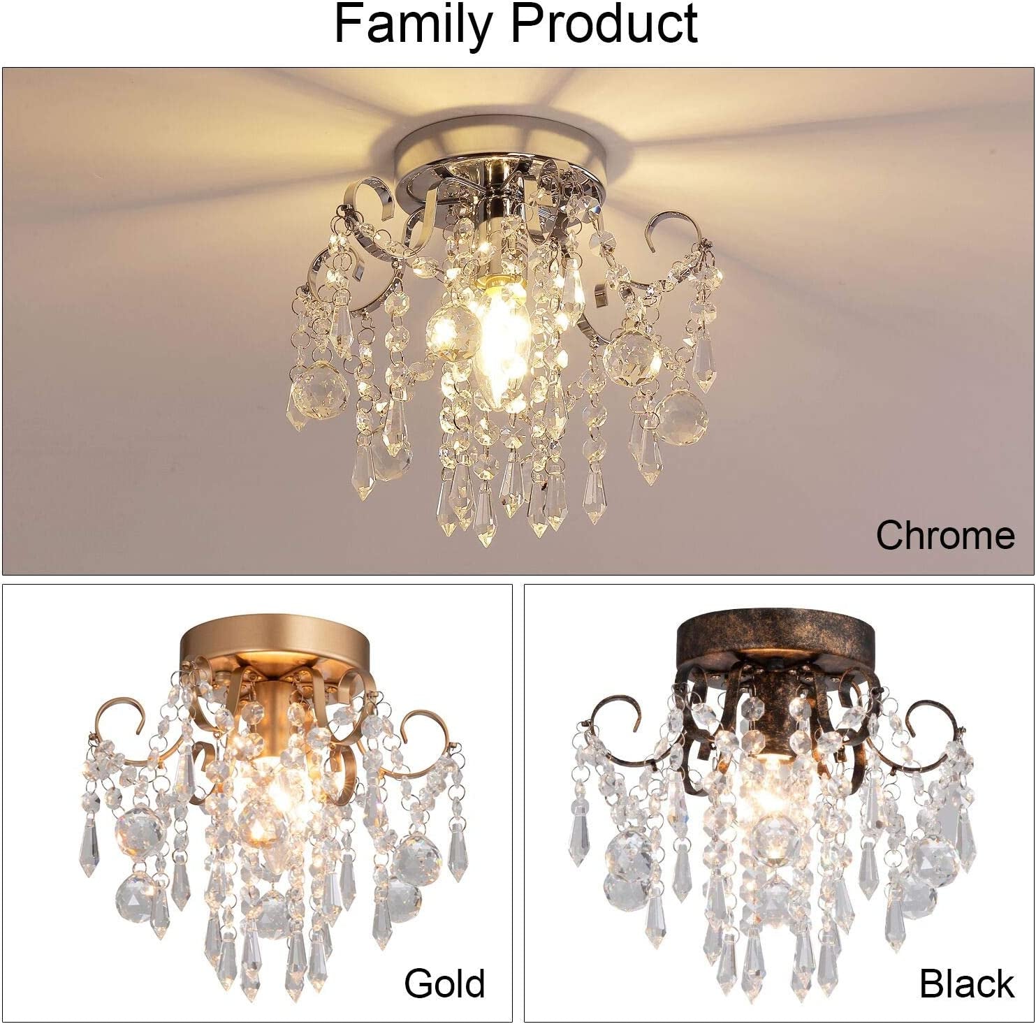 Mini Chrome Crystal Chandelier – Flush Mount Ceiling Light