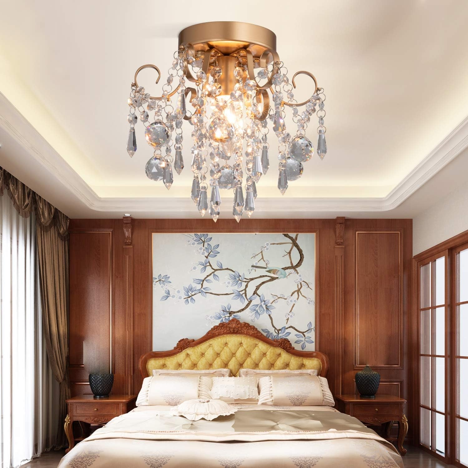 Mini Gold Crystal Chandelier – Flush Mount Ceiling Light