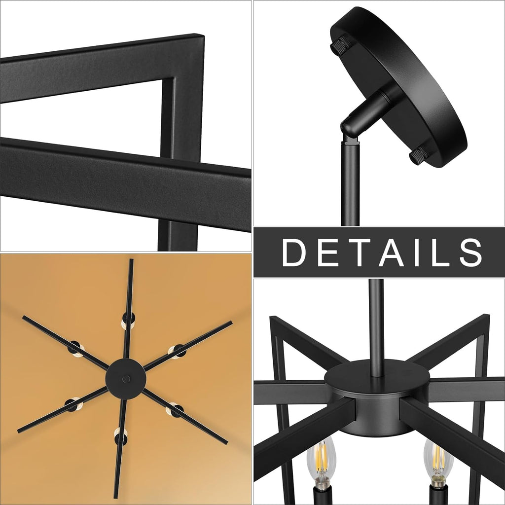 Black Farmhouse Kitchen Island Chandelier – 6-Light Linear Fixture