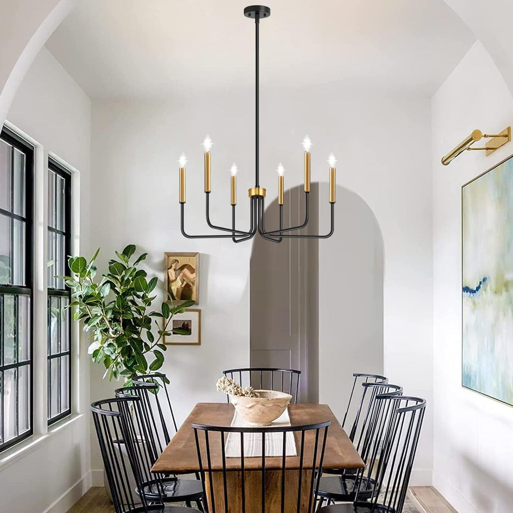 Black & Gold Farmhouse Chandelier – 6-Light Dining Room Fixture