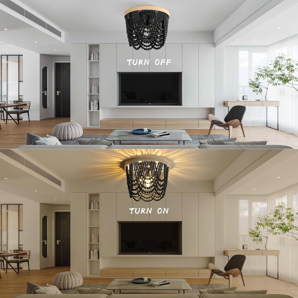 Black Beaded Boho Chandelier – Handmade 3-Light Statement Fixture