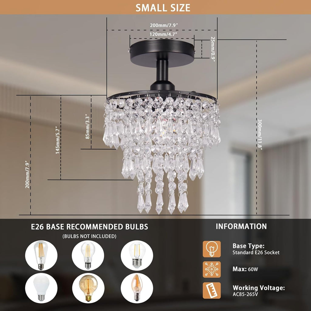 Black Crystal Flush Mount Chandelier – Raindrop Ceiling Light