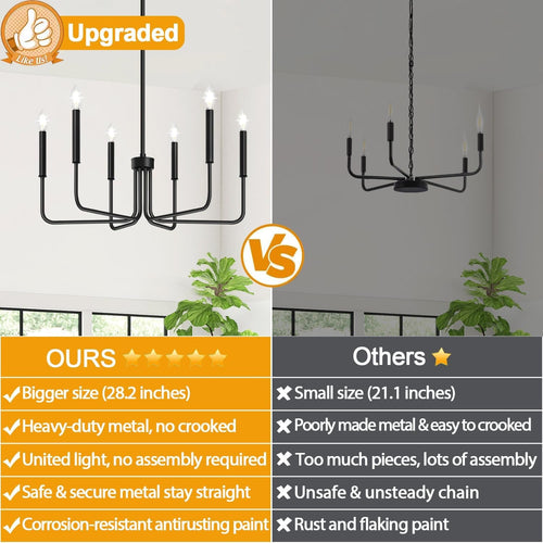 Black Farmhouse Chandelier – 6-Light Dining Room Statement Fixture