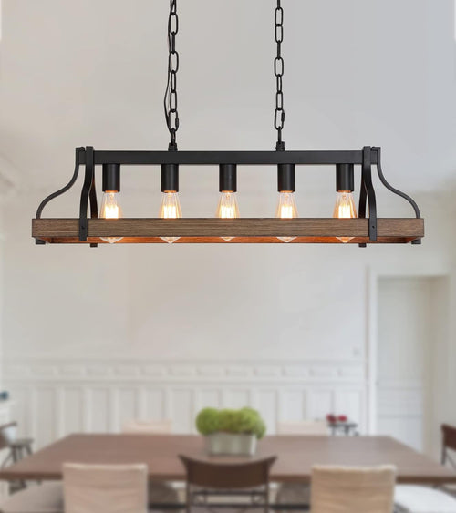 Black Linear Kitchen Island Chandelier – 5-Light Farmhouse Fixture