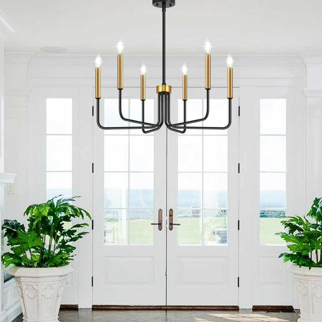 Black & Gold Farmhouse Chandelier – 6-Light Dining Room Fixture