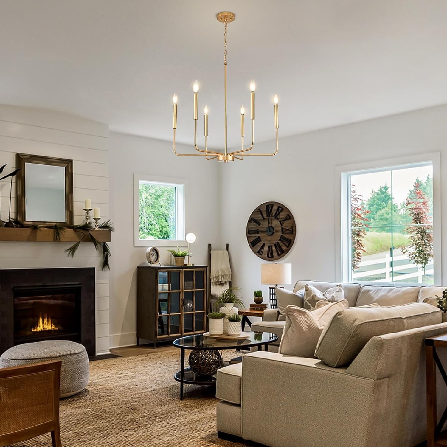 Modern Gold Candle Chandelier – 6-Light Dining Room Statement Fixture