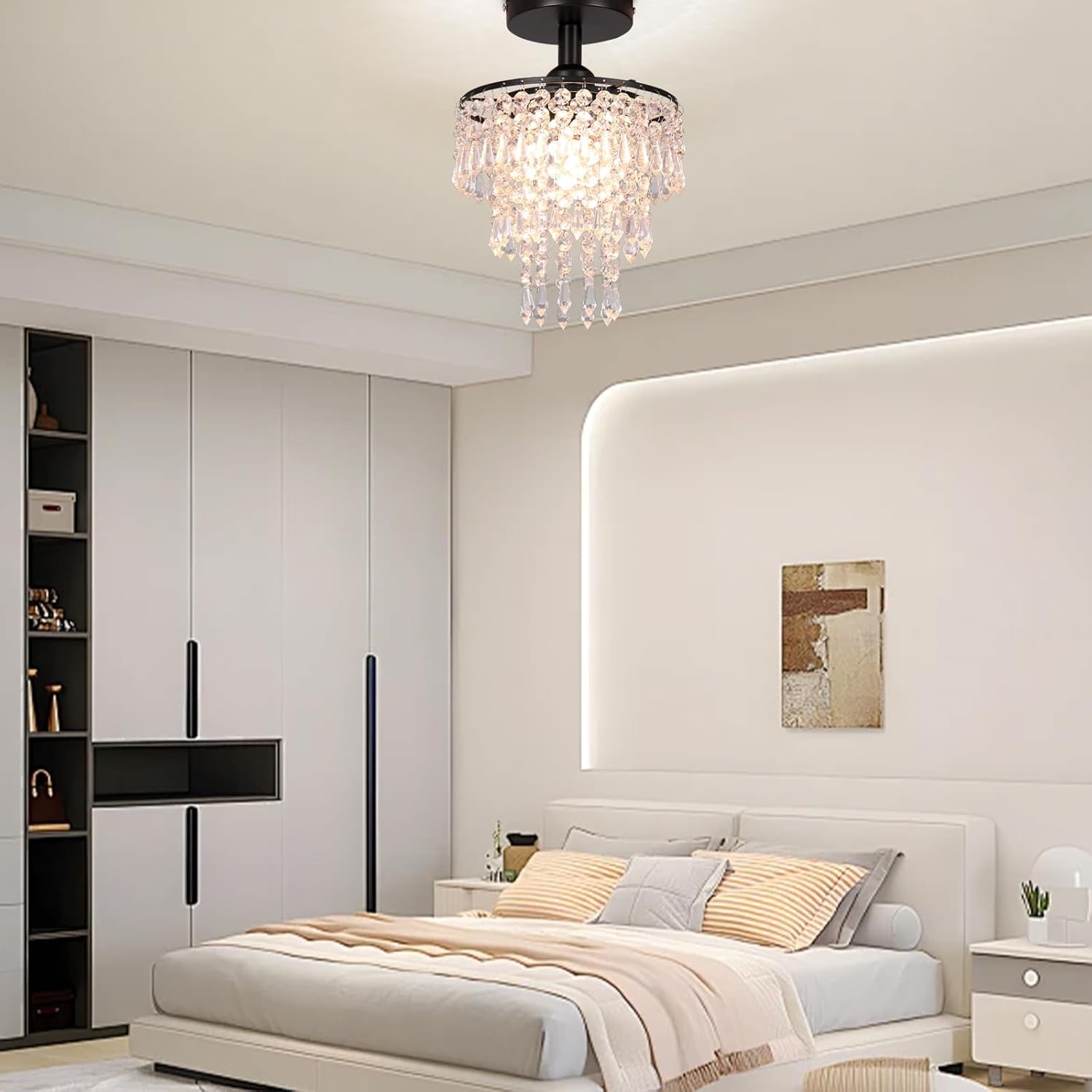 Black Crystal Flush Mount Chandelier – Raindrop Ceiling Light