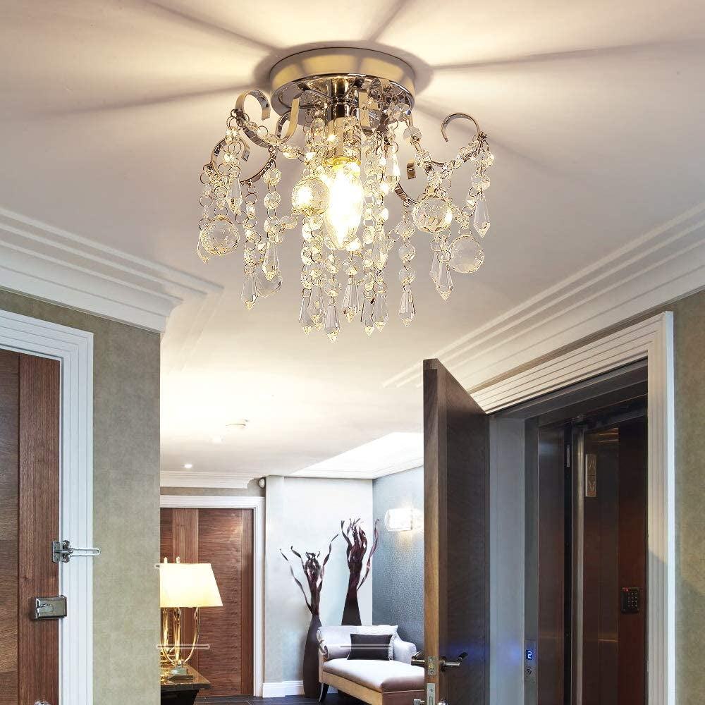 Mini Chrome Crystal Chandelier – Flush Mount Ceiling Light
