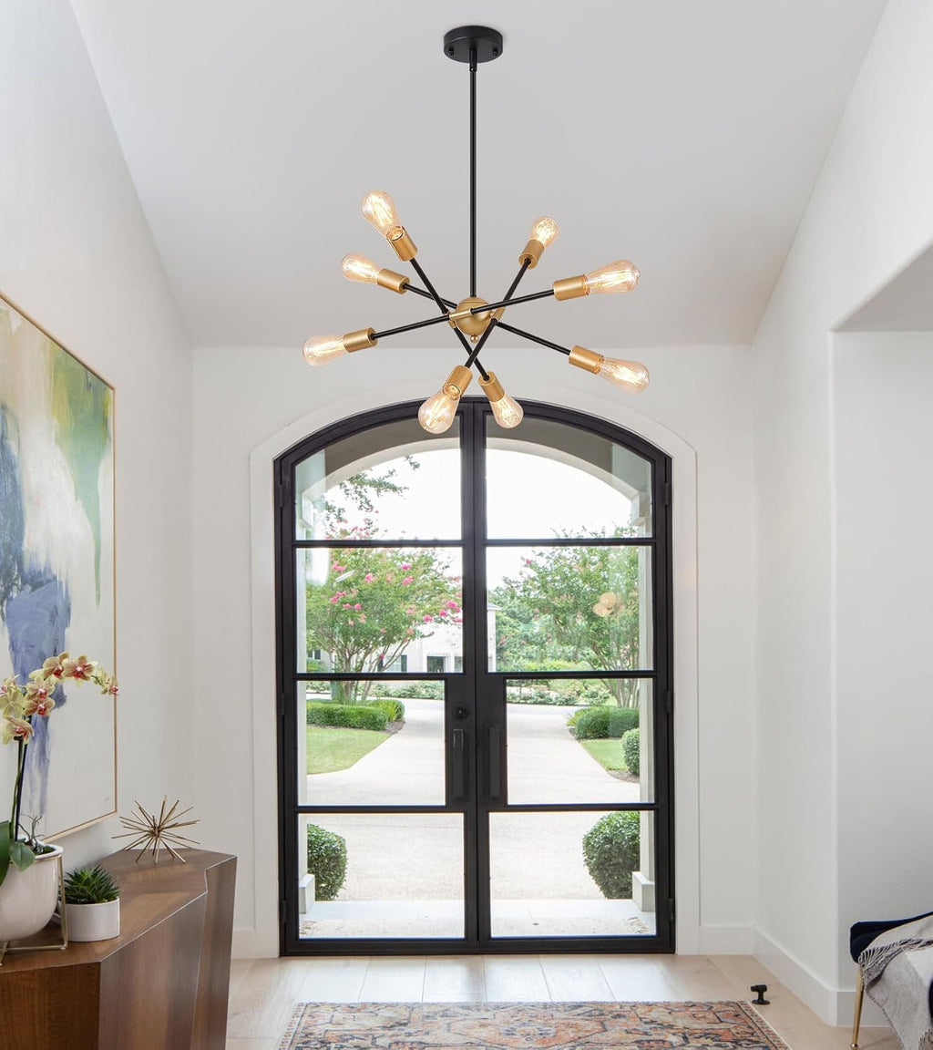 Modern Black & Gold Sputnik Chandelier – 8-Light Dining Room Fixture