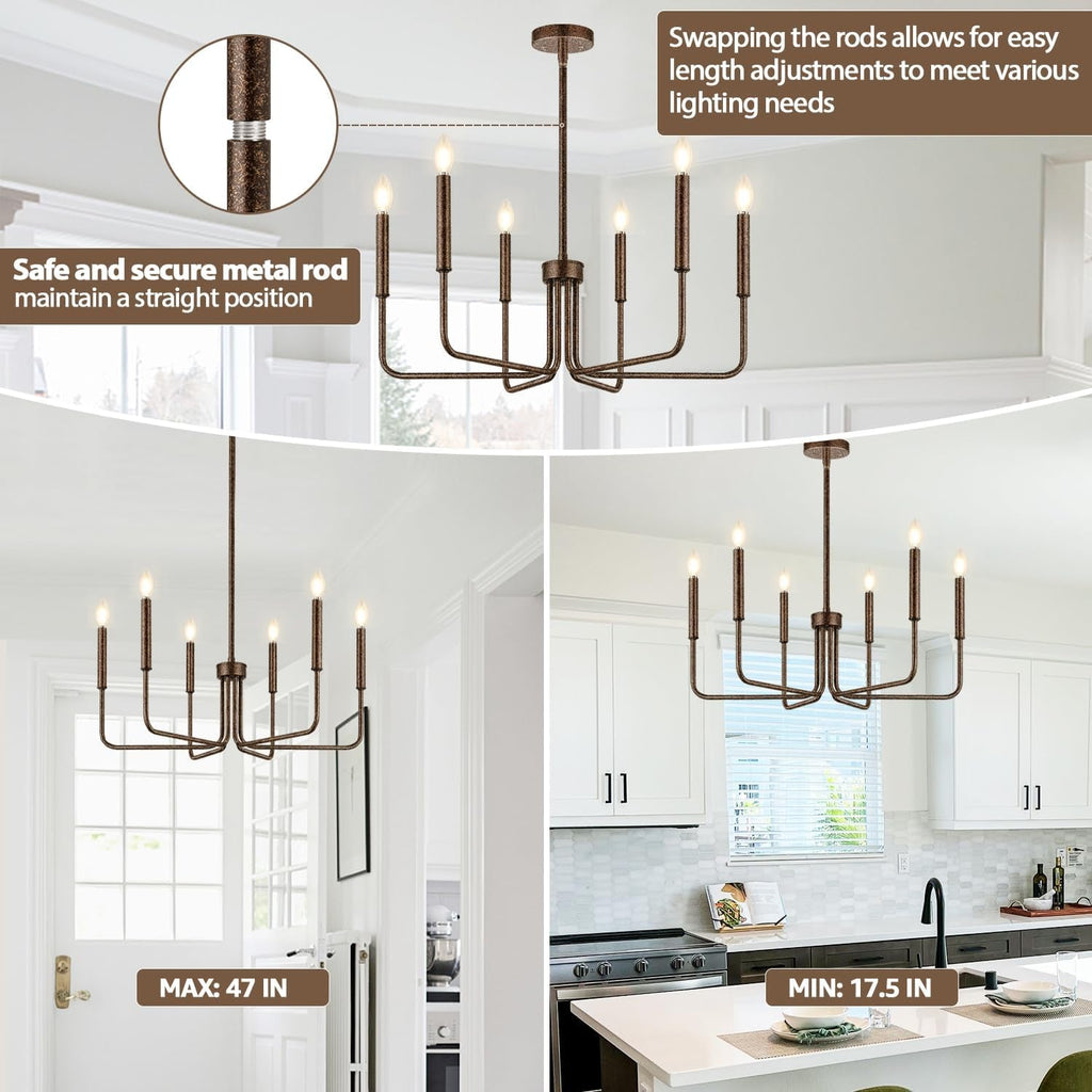Rustic Black Farmhouse Chandelier – 6-Light Dining Room Fixture