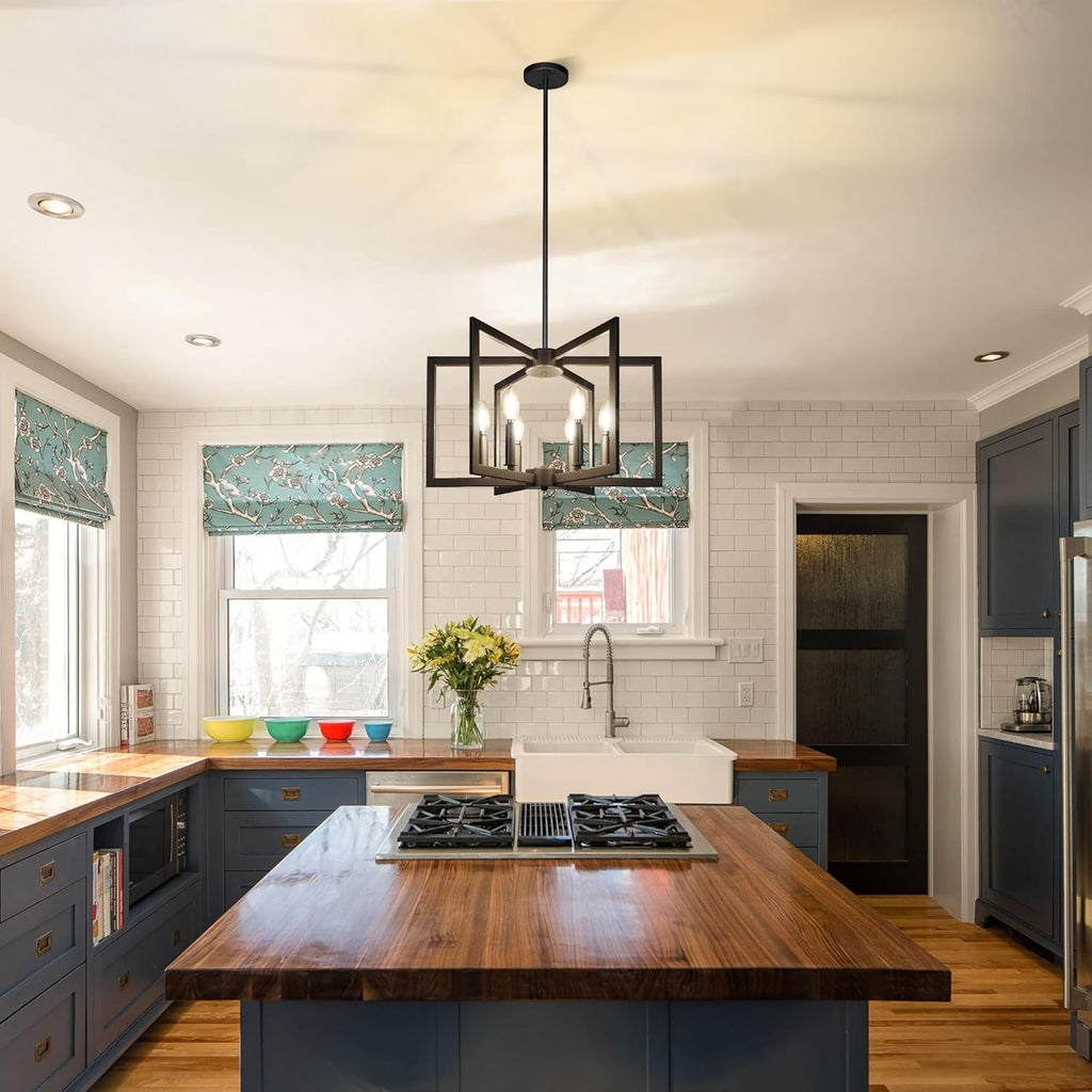 Black Farmhouse Kitchen Island Chandelier – 6-Light Linear Fixture