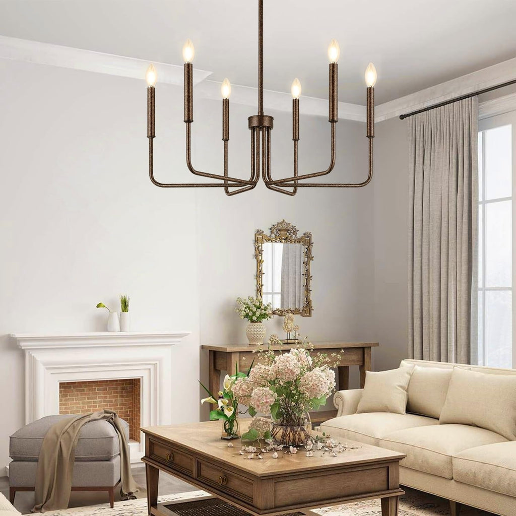 Rustic Black Farmhouse Chandelier – 6-Light Dining Room Fixture