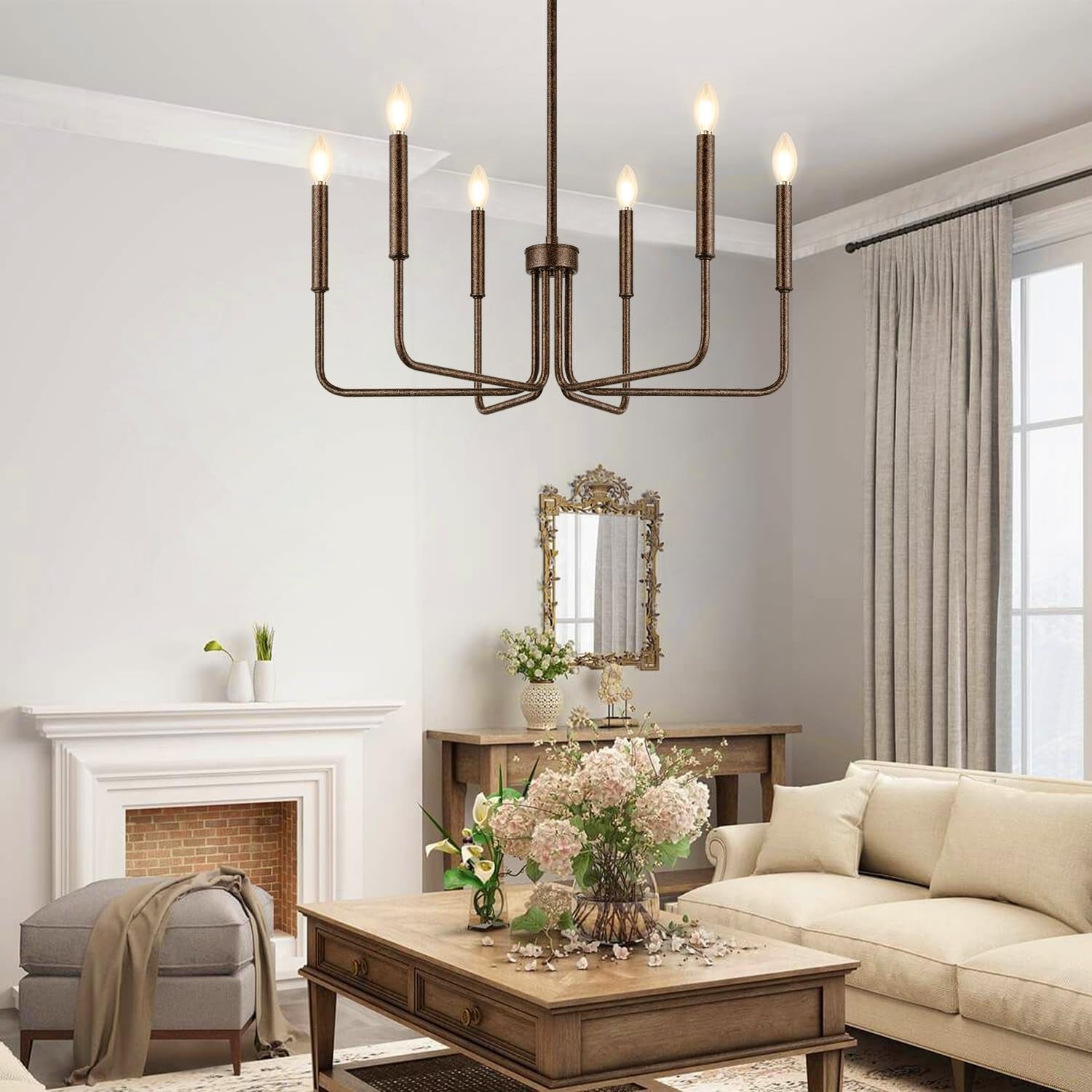 Rustic Black Farmhouse Chandelier – 6-Light Dining Room Fixture
