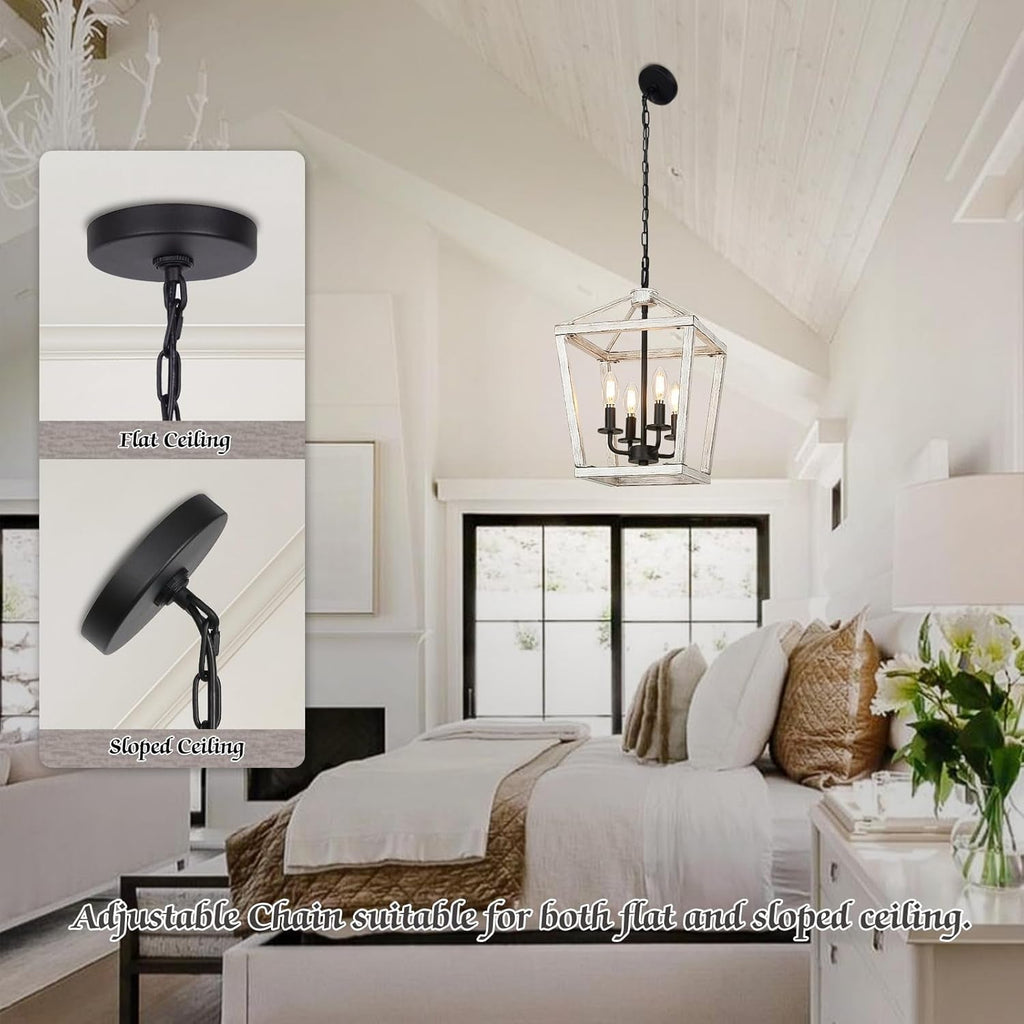 Rustic White Oak Chandelier – 4-Light Coastal Farmhouse Fixture